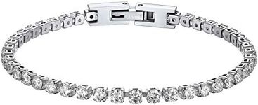 Prosteel Silver Chain Bracelet 3mm White Cubic Zirconia Tennis Bracelets for Women Girls 19cm