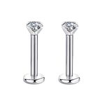 Candyfancy 16g 8mm 2/3/4mm Cubic Zirconia Gem Ear Cartilage Tragus Helix Studs Earrings Lip Labret Piercing (2pcs 3mm Stone 8mm bar)