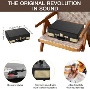 Trynnay Bluetooth Record Player – Black Vinyl Turntable