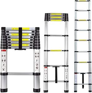 2.6M Telescopic Ladder 8.5FT Multi-Purpose Folding Aluminium Telescoping Ladder Foldable Ladder Extension Ladder Extendable Portable Loft Ladder Lightweight for Outdoor Indoor Work, 330lb Capacity