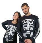 Halloween couple glow in The dark long sleeve shirts baby x-ray maternity tee men's food burger skeleton ribcage shirts, Maternity Version - Black, Large