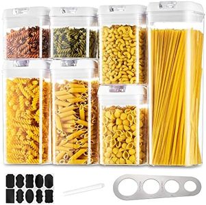 Contenitori Ermetici per Alimenti Cucina: Contenitori Pasta Barattoli Cucina 7 Pezzi Porta Biscotti Plastica Porta Spaghetti Vasetto Impilabile con Bianco Coperchi a Chiusura Facile per Cereali
