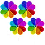 timecity 4PCS Flower Wind Spinners Garden Pinwheels 11.8 inch Colorful Rainbow Spinners Garden Windmill for Garden, Party, Outdoor, Yard Decor