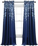 Lush Decor Weeping Flower Light Filtering Window Curtain Panels, Pair, 52" W x 84" L + 2" Header, Navy - Charming Modern Floral Curtains for Living Room, Dining Room, & Bedroom