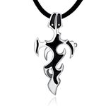 DonDon Men´s Necklace Leather 50 cm 19,7" with Tribal Cross Pendant Silver Stainless Steel in a Black Velvet Gift Bag