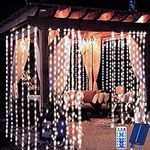 Redefun Solar Curtain Lights 3 m x 3 m 300 LED Outdoor Garden Solar Waterfall Lights with Remote, 8 Modes Waterproof Curtain Fairy Lights for Gazebo Pergola Wedding Party Decorations (Cool White)