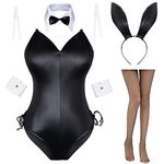 Womens Bunny Girl Senpai Cosplay Anime Role Costume One Piece Bodysuit Removable Padded with stockings set (Black S)