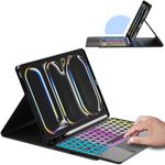 for iPad Pro 11-inch (M4) 2024 Case with Detachable Keyboard : DIY 3-Zone 7 Color Backlight Tablet Keyboard Cases with Touchpad - 11" iPad Pro 2024 (M4) UK Layout Keyboard Cover with Pen Holder