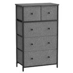 SONGMICS Chest of Drawers, Fabric 5-Drawer Storage Organiser Unit, Dresser, for Living Room, Hallway, Nursery, Grey and Black with Wood Grain LTS514G22