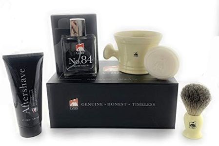 G.B.S Men's Shaving Set - No.84 Cologne, Ivory Handle Badger Bristle Shaving Brush, Ivory Shave Mug with Aftershave Natural Shaving Soap