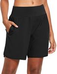 BALEAF Women's Running Shorts 2 in 1 High Waisted Gym Shorts Quick Dry with Back Zipper Pockets for Yoga Workout Black L