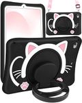 Wazzasoft for iPad Mini 4/5 Case 7.9 Inch Girls Cute Black Cat Cover Kawaii Girly 3D Cartoon Women Kitten with Rotating Handle Stand & Strap Soft Silicone Funda for Apple iPad Mini 5th/4th Gen Cases