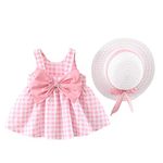 Qiraoxy Baby Toddler Girl Summer Dress Dress Set Polka Dot Lemon Print Sleeveless Bowknot Dress with Straw Hat Beach Skirt for Photogarphy Party Vacation(8M-3Y)