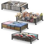 innotic Under Bed Storage with Wheels, Metal Under Bed Storage Drawer Containers Foldable and Movable, Closet Organizer Storage Ideal for Clothing, Shoes, Blanket, Toys-L Size (1 PACK) (4 PACK)