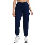 ELEG & STILANCE Women's Winter Fleece Lined Sweatpants Warm Soft Track Pants Jogger Stylish Baggy Cargo Pants Trouser Comfortable Bottom with Pockets (in, Numeric, 32, Plus, Cargo Dark Blue)