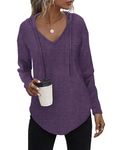 RIROW Womens Hoodie Pullover Long Sleeve Tops Women V Neck Knit Sweatshirt Plus Size Purple 3X