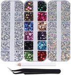 Massive Beads 9500+ Flatback Round Glass Hotfix Iron On Rhinestones Gemstone for DIY Making w/ 1 Tweezer & 1 Picking Pen for Shoes, Clothes, Bags, Manicure (12-Colors, Crystal, Crystal AB, 5&6 Sizes)