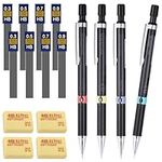 JIANTA Mechanical Pencil Set, 4 Pcs HB Automatic Pencils 0.5 0.3 0.7 0.9mm, Clutch Propelling Drafting Pencil with 8 Tube Refills & 4 Eraser for Writing Sketching Drawing