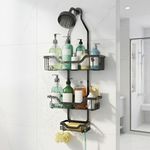 MIORAH Hanging Shower Caddy for Bathroom Aluminium | Bathroom Organiser Without Drill | Bathroom Accessories Storage Organizer Black