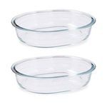 Pyrex Essentials Glass Oval Pie Dish Tray Heat Restistant 1.5Litre Transparent (Pack of 2)