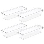 Amtido 4 Pack Drawer Organisers - Sturdy Clear Plastic - Versatile Storage for Kitchen, Bathroom, Utensils, Makeup, Office, and Desk Accessories (7.6cm x 22.9cm x 5.1cm)