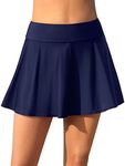 Aqua Eve Women Swim Skirt Tummy Control Swimsuit Skirt High Waisted Bathing Suit Bottom, Navy Blue, X-Large