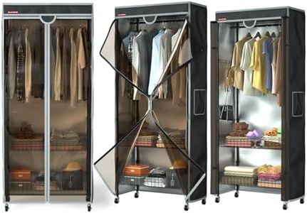 Zuwachs Heavy Duty Clothes Rack with Cover, 32x16x72 Clothing Racks for Hanging Clothes with Wheels and Adjustable Feets, Portable and Max Load 500LBS, Black