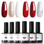 Modelones Gel Nail Polish, 6 Colors White Glitter Winter Gel Nail Kit Sparkle Candy Cane Burgundy Dark Rose Champagne Silver Soak Off U V Gel Nail Art Manicure DIY Valentine’s Day Gifts for Women