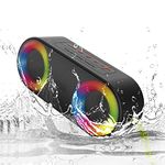 TOMPROAD Portable Waterproof Bluetooth Speakers with LED Lights Wireless Stereo Sound Rich Bass Shower Speakers Outdoor Speaker Support FM Radio RGB Lights for Home, Travel, Camping