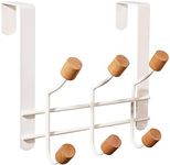 HYMIKO Over The Door Hooks,Sturdy Metal Over Door Organizer Rack with 6 Wooden Hooks for Hanging Coats Hats Robes Towels,Bathroom Bedroom Door Hangers - White