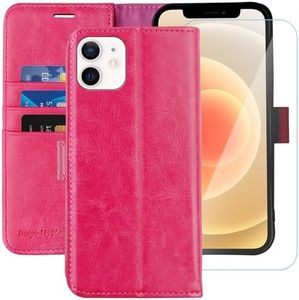 MONASAY Wallet Case Compatible for iPhone 11, 6.1-inch, [Glass Screen Protector Included] [RFID Blocking] Flip Folio Leather Cell Phone Cover with Credit Card Holder, Hot-Pink