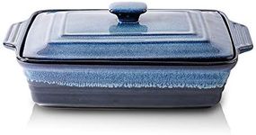 KOOV Ceramic Casserole Dish with Lid, Covered Rectangular Casserole Dish Set, Lasagna Pans with Lid for Cooking, Baking dish With Lid for Dinner, Kitchen, 9 x 13 Inches, Reactive Glaze (Nebula Blue)