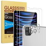 2 Pack SPARIN Screen Protector Compatible with iPad Pro 12.9 with 2 Pack Camera Lens Protector, Tempered Glass/Scratch Resistant/Support Apple Pencil/Scratch Resistant/Support Apple Pencil