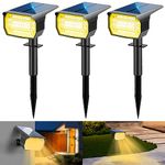 3Pcs Solar Spot Lights Outdoor Garden 72 LED Solar Lights Outdoor 3 Modes IP67 Waterproof Solar Landscape Spotlights, Auto ON/Off Dusk Till Dawn Solar Uplighters for Garden, Yard, Driveway, Pathway