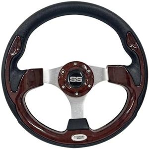 Huskey 12.5 Inch Vintage Wood Grain Golf Cart Steering Wheel Compatible with Club Car/EZGO/Yamaha,Classic SS Center Logo,Aluminum Spokes and Textured Anti-Slip Grip(Adapter Required andSoldSeparately)