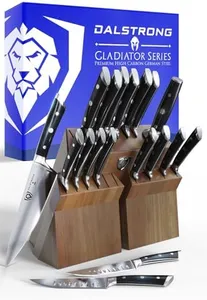 Dalstrong Gladiator Series Elite-18pc Stainless Steel Knife Set with Block-High Carbon German Steel-Acacia Wood Block-Gift Knife Set w/Black Handles - NSF Certified
