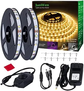 JUNWEN 40ft Warm White Led Strip Lights, Flexible 3000k Dimmable Super Bright 12V led Light Strip in Indoor Cuttable for Bedroom, Christmas, Kitchen, Cabinet,Mirror, Not Waterproof, 2 Rolls of 20ft