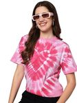 THE DRY STATE Women's Loose Fit Half Sleeve Star Tie & Dye T-Shirt – Pink