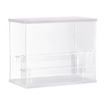 MECCANIXITY Clear Acrylic Display Case with LED Light 2 Tier Dustproof Showcase Assemble Cube Display Boxes Stand for Collectibles, Action Figures (12.6x7.09x10.43) White