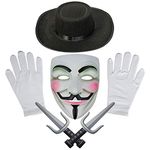 Robelli Vendetta Mask, Hat & White Gloves Fancy Dress Combo Set