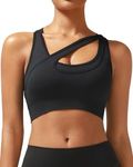 RUNNING GIRL Sports Bras for Women,Seamless Ribbed Black Sports Bra High Impact Racerback Bra Padded Plus Size(WX3038Black,XL)