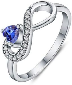 JO WISDOM Infinity Heart Promise Rings for Her Sterling Silver Friendship Ring(Tanzanite,September birthstone)