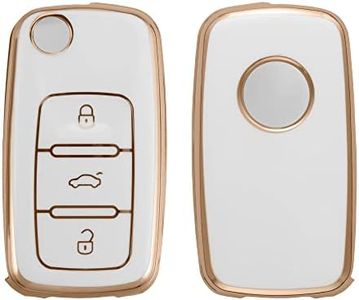 kwmobile Carcasa para Mando Compatible con VW Skoda Seat Llave de Coche de 3 Botones - Funda para Llaves de Coche de TPU con Botones - Blanco/Dorado