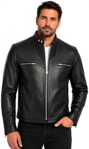 REED Men's Naked Cow Leather Motorcycle Jacket Made in USA (44, Black)