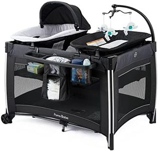 Pamo Babe 4 in 1 Portable Baby Crib Deluxe Nursery Center, Foldable Travel Playard with Bassinet, Mattress, Changing Table for Newborn, Infant, Toddler(Black)