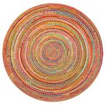 RAJRANG Round Braided Rag Rug 244 cm Handwoven Natural Jute and Recycled Pure Cotton Chindi Reversible Boho Area Rugs for Living Room Bedroom and Home Decor - Multicolor