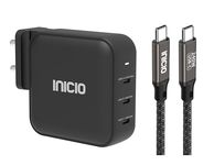 INICIO 140W USB C GaN 3 Port Charger + 240W Type C PD 3.1 Cable for MacBook Pro 16” 14” Air 13.6” M3 M2, iPad Pro M4, Dell XPS 13/15, HP Spectre Envy, iPhone 15 14 13, Galaxy S24 S23 Ultra