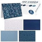 VNS Creations Blank Card With Envelope - Bulk Boxed Set of 100 Blue Notecards - 4 x 6 Size - Includes Stickers - Suitable for All Occasions - Navy Stationary Design - Ideal as Greeting Cards Blank