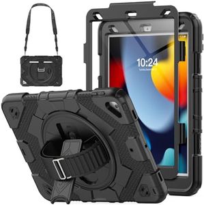 HXCASEAC Case for iPad Air 3rd Generation/Pro 10.5 inch / 10.2 inch with Pencil Holder & Adjustable Hand Strap & Screen Protector, Full Body Protective Case for iPad 9th 8th 7th Gen & Air 3 - Black