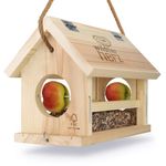 Wild Animal Heart I Bird Feeding House M - Handmade Natural Wood | Weatherproof, Untreated | 30cm x 23.5cm x 20cm | Hanging Birdhouse for Garden, Starling House